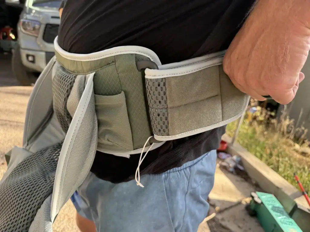 Front hip belt pocket on the Osprey Poco Soft child carrier