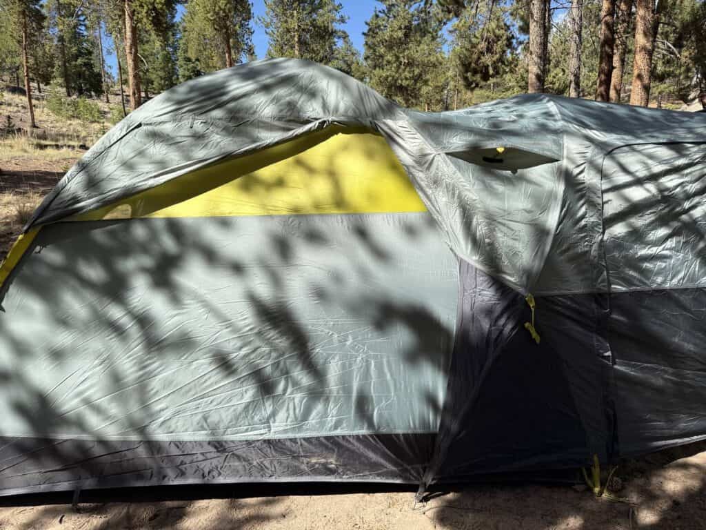 Vent on the partial rainfly of The North Face Wawona 6 above the yellow tent body