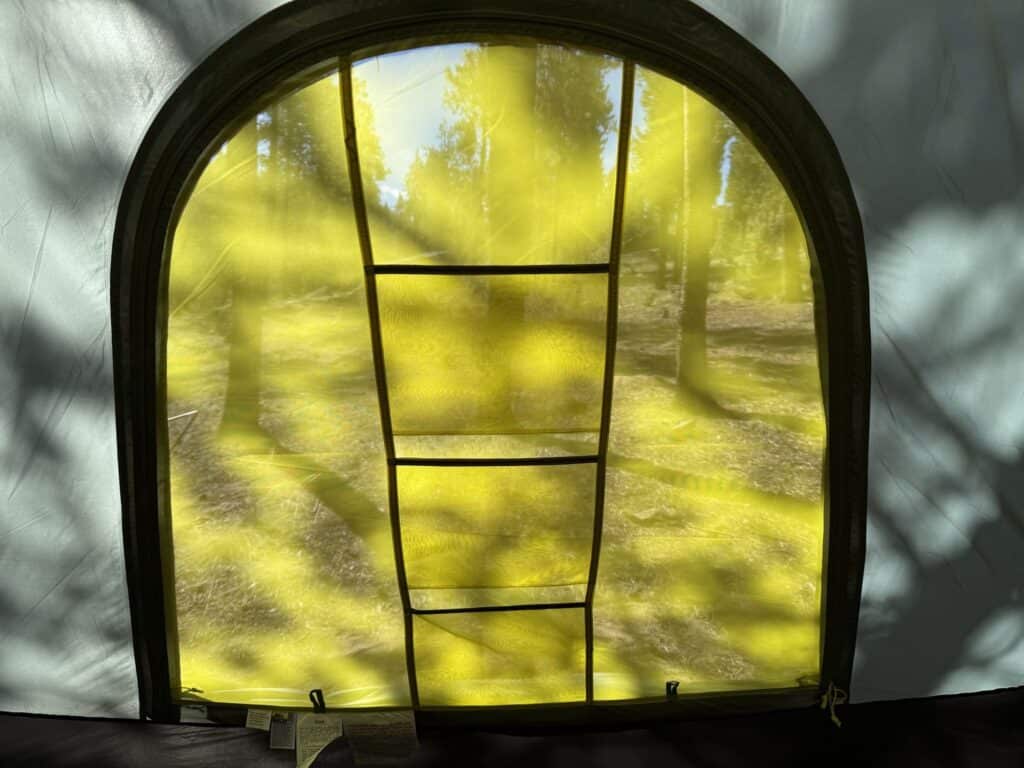 Close-up of the mesh window on the rear door of The North Face Wawona 6