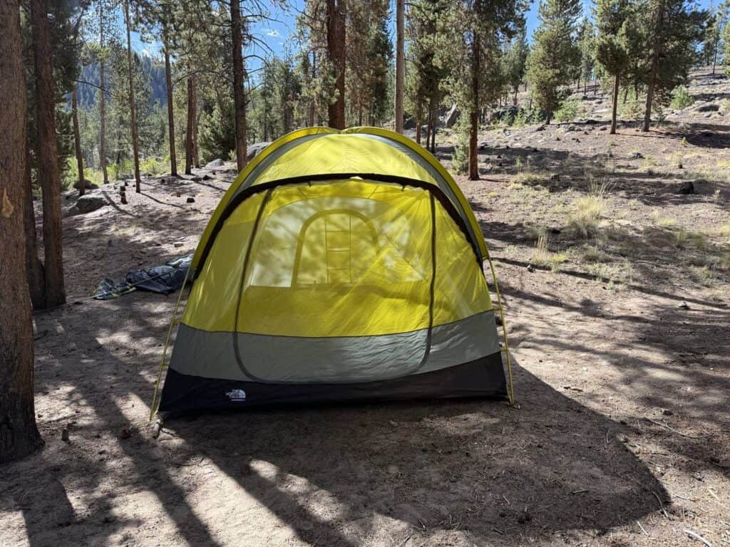 The North Face Wawona 6 yellow and grey tent body without the rainfly, front door zipped